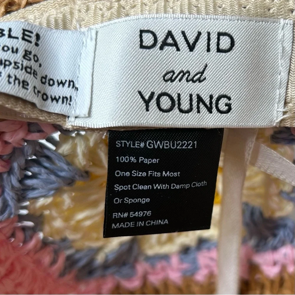NWT DAVID and YOUNG Crochet Granny Square Straw Bucket Hat - Picture 6 of 14